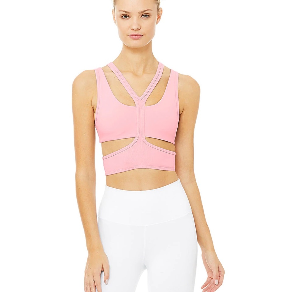 EUC Alo Yoga Trackie Cutout Sports Bra - Flamingo Pink - Size L